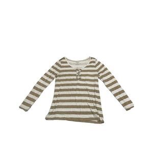 Xxlg tall horizontal tan and white striped long sleeve shirt.